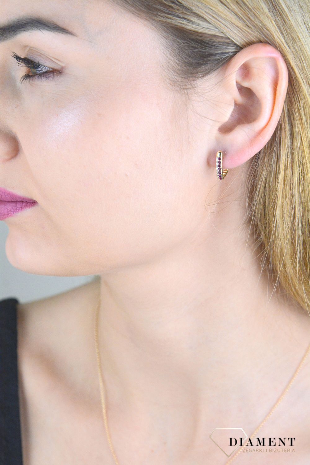 Złote kolczyki damskie 375 z czerwonymi cyrkoniami KL 8860A 375.jpg